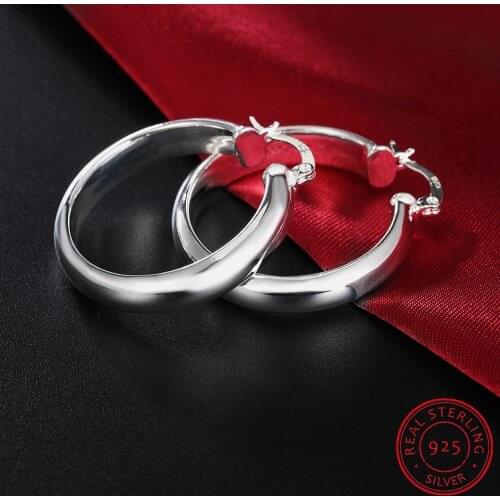 34MM 925 Sterling Silver Smooth Circle Big Hoop Earrings For Women Fine Jewelry Wedding Christmas Gift Jewellery