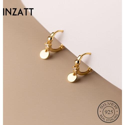 INZATT Real 925 Sterling Silver Zircon Round Hoop Earrings For Fashion Women Party Punk Fine Jewelry Minimalist Accessories