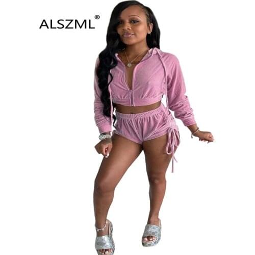 2020 special design simple pure color v neck long sleeve crop top and hot short 2 pieces set high street lady fashion tracksuit
