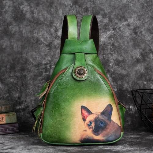 Female Animal Prints Vintage Genuine Leather Backpack 2021 New Leisure Women Shoulder Bag Retro Nature Soft Cowhide Travel Bags