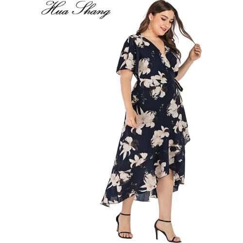 5XL Plus Size Beach Dress Women Summer 2021 V Neck Short Sleeve Floral Print Boho Dress Ruffles Irregular Maxi Long Wrap Dresses