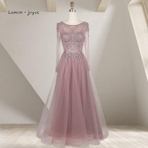 Lemonjoyce 2021 Muslim Pink Luxury Evening Dresses Long Sleeves Beading For Women Party Dresses Prom dress