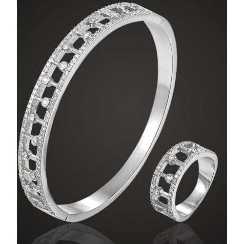 Zlxgirl Brand copper bangle and ring jewelry sets fashion womens cubic zircon wedding bangle & bracelet bridal love bangle sets