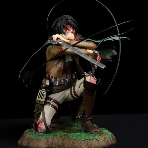 1:12 Attack on Titan Anime Kneeling Levi PVC Action Figures Model Toy 18cm Combat injury Collection Model Doll Toys