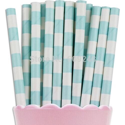 100pcs Mixed Colors Disposable Biodegradable Decorative Party Light Blue Ring Circle Sailor Stripe Paper Straws