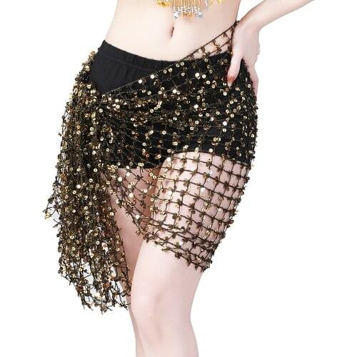 15 Colors Belly Dance Clothes Accessories Stretchy Crochet Net Shawl Triangle Belt Belly Dance Hip Scarf Square Sequins