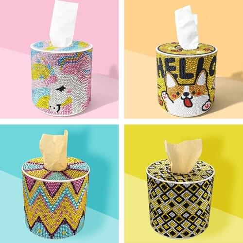 2021New Special Shape Diamond Painting Roll Cylinder Tissue Box 5D Puzzle Storage Box Cartoon Animal Diamond Cross Stitch Gift