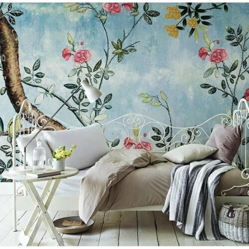 3D/8d Village Retro Old Hand-painted Fruit Tree Flower Self Adhesive Wallpaper Bedroom Living Room Mural Background decorate