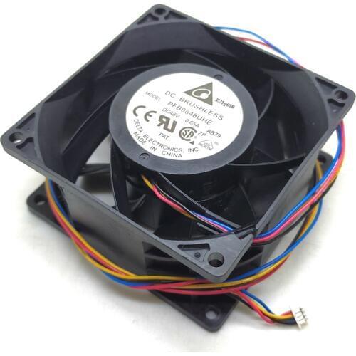 48V cooling fan 8cm For Delta 8038 pfb0848uhe 48V 0.65a double ball 4-wire PWM high wind 8cm cooling fan