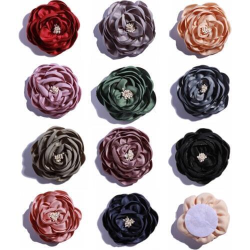 50PCS 7CM Vintage Burned Eage Satin Flowers With Stamen For Headdress Corsage Flower For Hat Dress Accessories