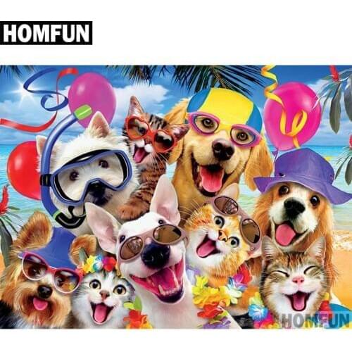HOMFUN Full Square/Round Drill 5D DIY Diamond Painting "dogs cats holiday" 3D Embroidery Cross Stitch 5D Home Decor A00687
