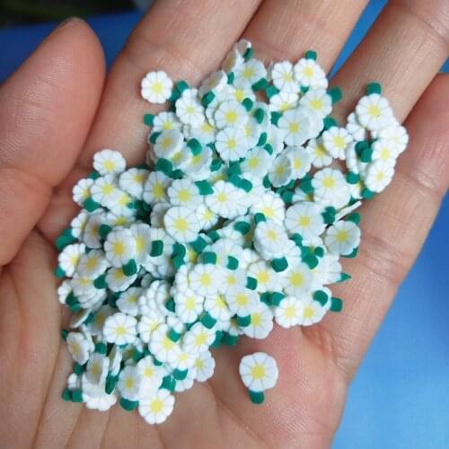 20g/lot 5mm White Flower With Green Leaf Polymer Clay for DIY Crafts Tiny Cute Accessories