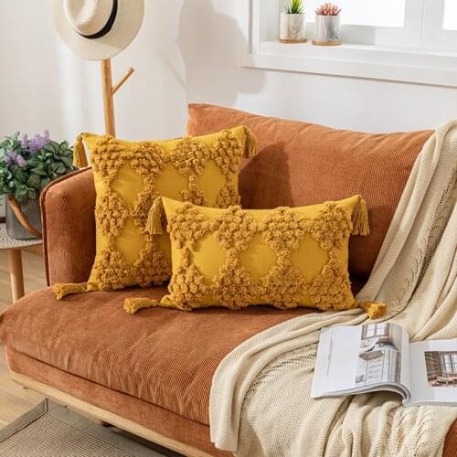 Beige Yellow Cushion Cover 45x45cm/30x50cm Tassels Embroidery Pillow Cover Decorative Pillow Case Home Decor Sofa Pillowcase