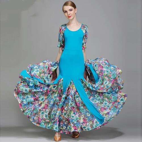 Bllroom Dance Dresses 2017 New Arrival 3 Color High Quality lantern Sleeve Flamenco Costume Women Waltz Stage Ballroom Dress