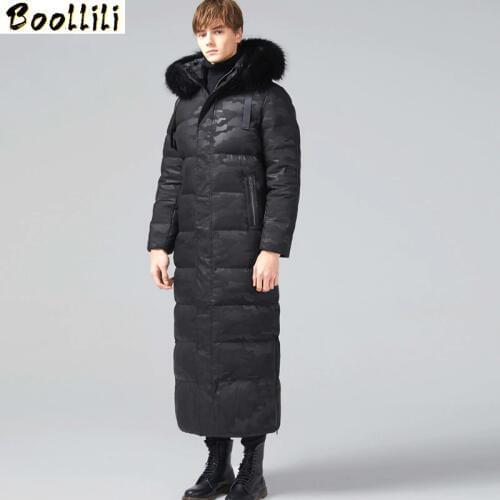 Boollili 2020 Mens Down Jacket Long Winter 90% White Goose Down Jacket Men Camouflage Down Coat for Men Fur Collar