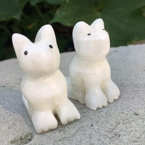 2pcs Carving Cat Figurine Natural Gemstone Quartz Agate Jade Crystal Healing Animals Statue Home Decoration