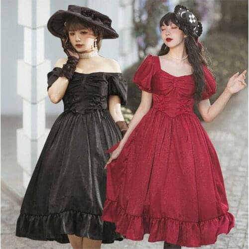 Gothic Black Red Short Sleeve Lolita Dress Punk Clothing Cosplay Costumes Dress B1840