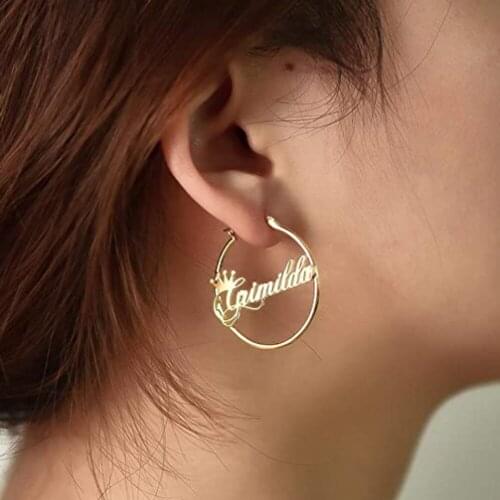 Mumuxing a Love Heart Pattern Pendant Earrings Custom Name Round Stainless Steel Earrings Ladies Exquisite Jewelry Gifts