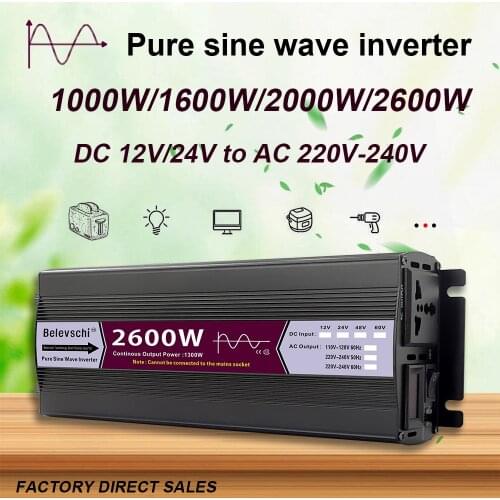 Pure Sine Wave Inverter 12V/24V AC220V 1000W 1600W 2000W 2600W Voltage Transformer Power Converter Home Solar Display Inverter