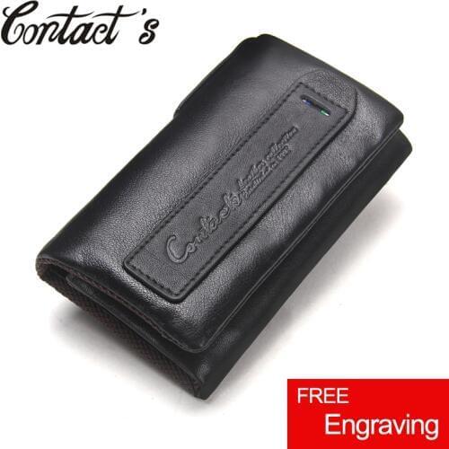 Genuine Cow Leather Mini Key Wallets Brand Trifold Design Zipper Coin Bag Purse With Interior Key Chain Holder Housekeeper Case