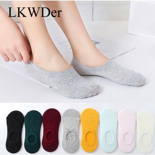 LKWDer 10 Pairs Womens Socks 8 Colors Silicone Anti-skid Invisible Boat Socks Summer Cotton Korean Candy Color Socks Calcetines