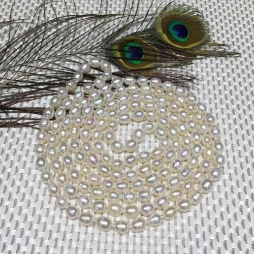 NewNew fashion simple wild freshwater pearl necklace white 8-9MM rice long necklace sweater chain 160CM