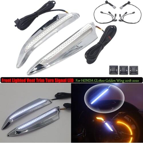 NEW For HONDA GL1800 F6B Golden Wing 2018-UP 2019 2020 Front Lighted Vent Trim LED Turn Signal Kit in BLACK And Chrome