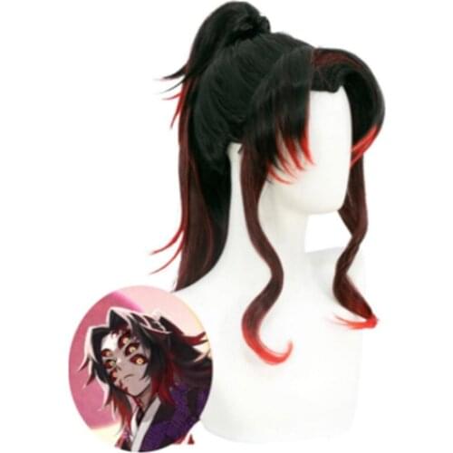 Anime Demon Slayer Kimetsu no Yaiba cosplay Kokushibou Wig Black Red Hair Free Brand Intranet