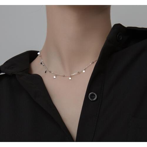 1pc Authentic 925 Sterling silver Disc Coin CHAIN CHOKER Short Necklace Jewelry TLX900