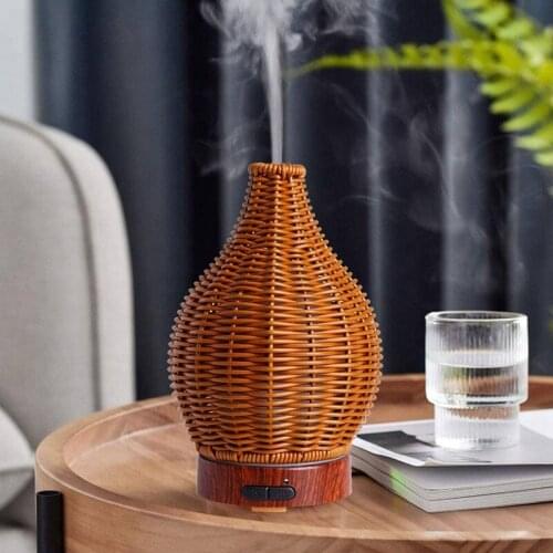 Essential Oil Diffuser, Rattan Ultrasonic Diffuser 100Ml Cool Mist Humidifier,15 Lighting Modes For Room,Office