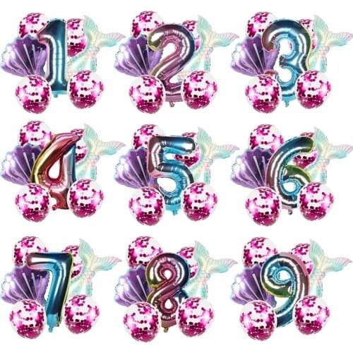 Little Mermaid Birthday Party Balloon Decoration Number 1 2 3 4 5 6 7 8 9 Years Kids Under The Sea Party Baby Shower Supplies
