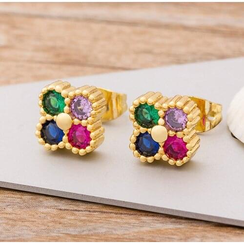 Bohemian Rainbow Leaf Design Stud Earrings Cubic Zirconia Charm Crystal Jewelry For Women Girls Wedding Engagement Wholesale