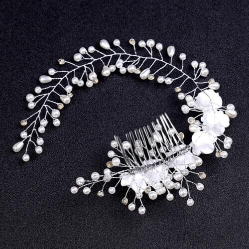 Bride Hair Comb Flowers Faux Pearl Wedding Girls Bridal Tiara Floral Headdress