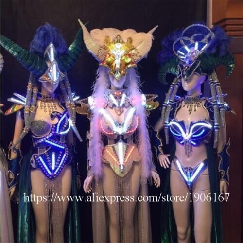 Led Luminous Sexy Women Ballroom Costume LED DJ Nightclub Party Catwalk Show Evening Dress Clothes For Dancing Stage Show