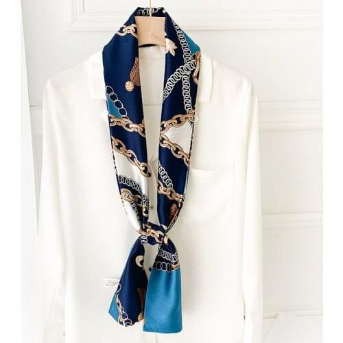 High Quality Chain Narrow Long Scarf 15*145CM Office Lady Silk Scarf Fashion Headscarf Beach Sunscreen Scarves Bandana Shawl