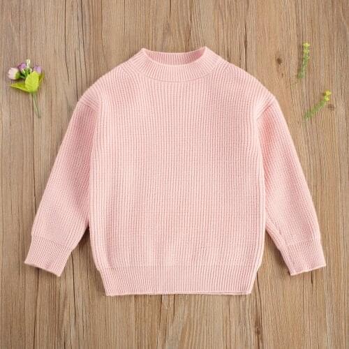Spring Autumn Infant Children Round Collar Solid Color Cotton Warm Pullover Knitting Ribbed Long Sleeve Sweater