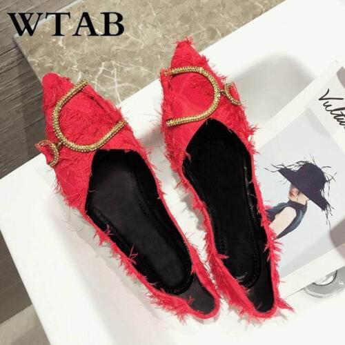 WTAB metal button women shoes 2018 casual fringe Spring Autumn flat shoes women fashion Slip-On Basic Pointed Toe shoes women