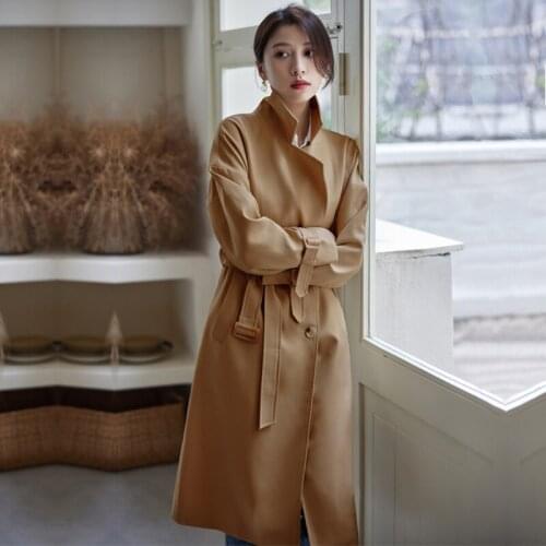 Windbreaker womens 2021 new spring autumn Khaki medium long temperament leisure double breasted high-grade fashion coat