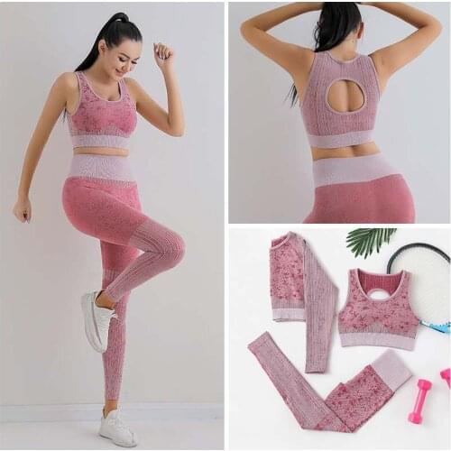 Womens Seamless Yoga Set Gym Fitness Clothing Sportswear Female Long Sleeve Crop Top Clothing High Waist Leggings Sport Suits