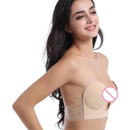 Y166 Women Invisible Strapless Silicone Sticky Bra Push Up Adhesive Breast Pad Reusable Backless Deep U-Shaped Underwear