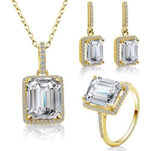 QYI Wedding Wedding Ring 14K Solid Yellow Gold Setting 4 ct Zirconia Ring Set jewelry Engagement Wedding