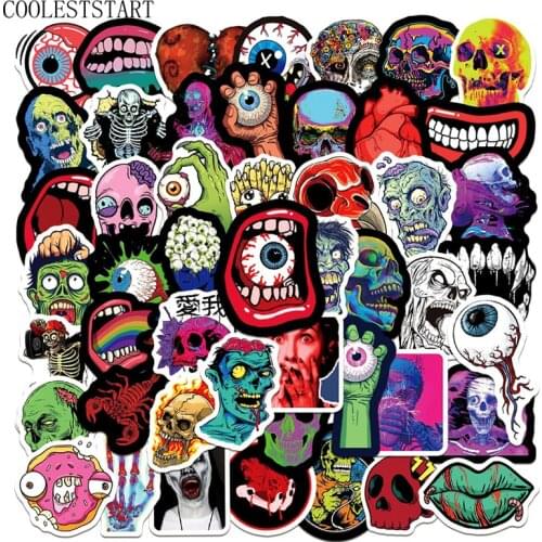 10/50Pcs Cartoon Horror Skeleton Skull Sticker For Motorcycle Skateboard Bicycle Laptop Refrigerator Mobile Guitar Backpack Gift