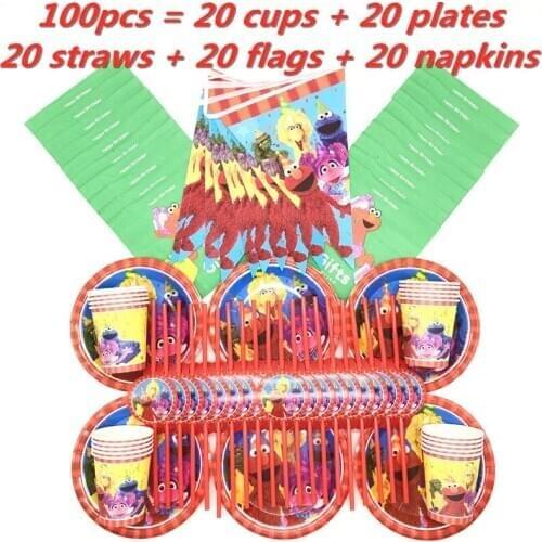100/90/60 pcs Sesame Street Elmo party Childrens theme birthday party decoration paper Tableware Set Party supplies decoration