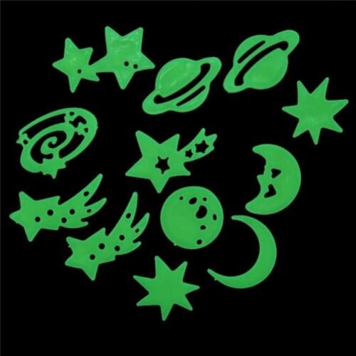 12pcs/Set Fluorescent Stickers Universe Planet Star Glow Dark Luminous Celling Wall Art Home Paste Ceiling Decoration Decal Tags
