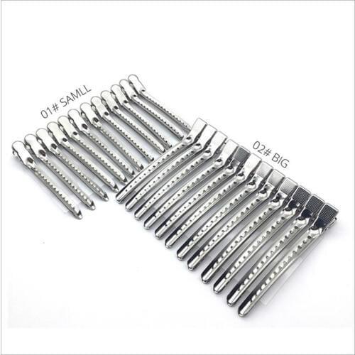 12pcs Pro Salon Hairdressing Tools Duck Mouth Hairdresser Hair Clip Stainless Steel Hairdressing Sectioning Clamp Kit Hair Clips