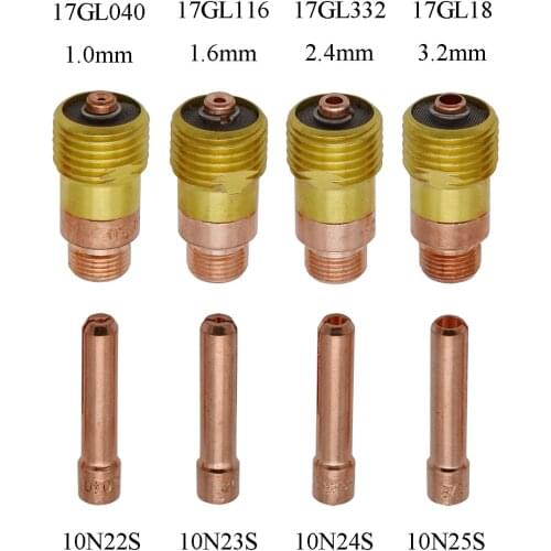 2pcs TIG Stubby Gas Lens 1.0mm 1.6mm 2.4mm 3.2mm Collets Accessories Kit For Tig WP-17/18/26 Tig Welding Torch