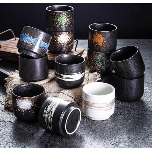 200ML Japanese Style Retro Porcelain Tea Mugs Restaurant Korea Stackable Underglaze Small Ceramic Wine Cups