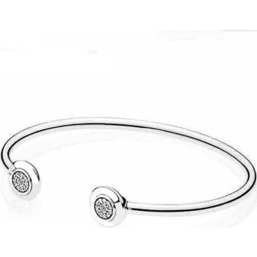 Authentic 925 Sterling Silver Signature With Crystal Open pan Bracelet Bangle Fit Women Bead Charm Diy Europe Jewelry