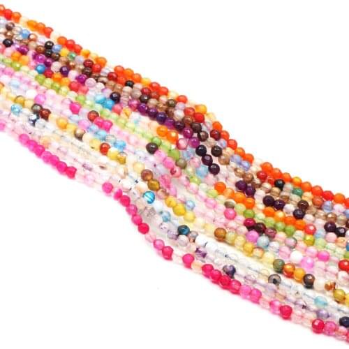 Faceted Natural Agates Stone Beads Round Shape Mix Color for Jewelry Making DIY Bracelet Necklace Accessories Size 3mm