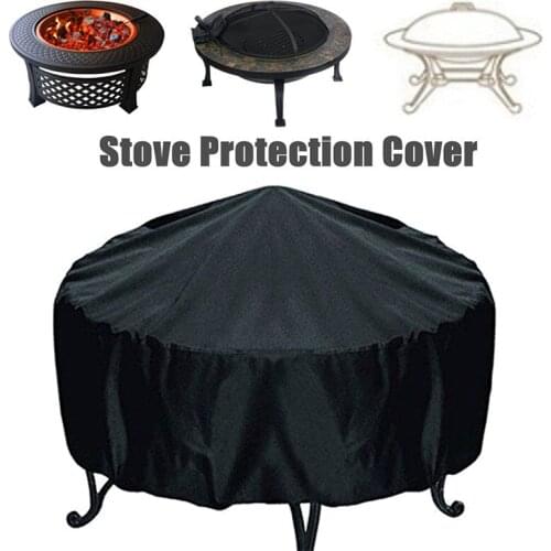 Household Outdoor Fire Pit Stove Dust Cover 210D Oxford Cloth Silver-Coated Waterproof Dust Cover Picnic Solid Round Stove Cover